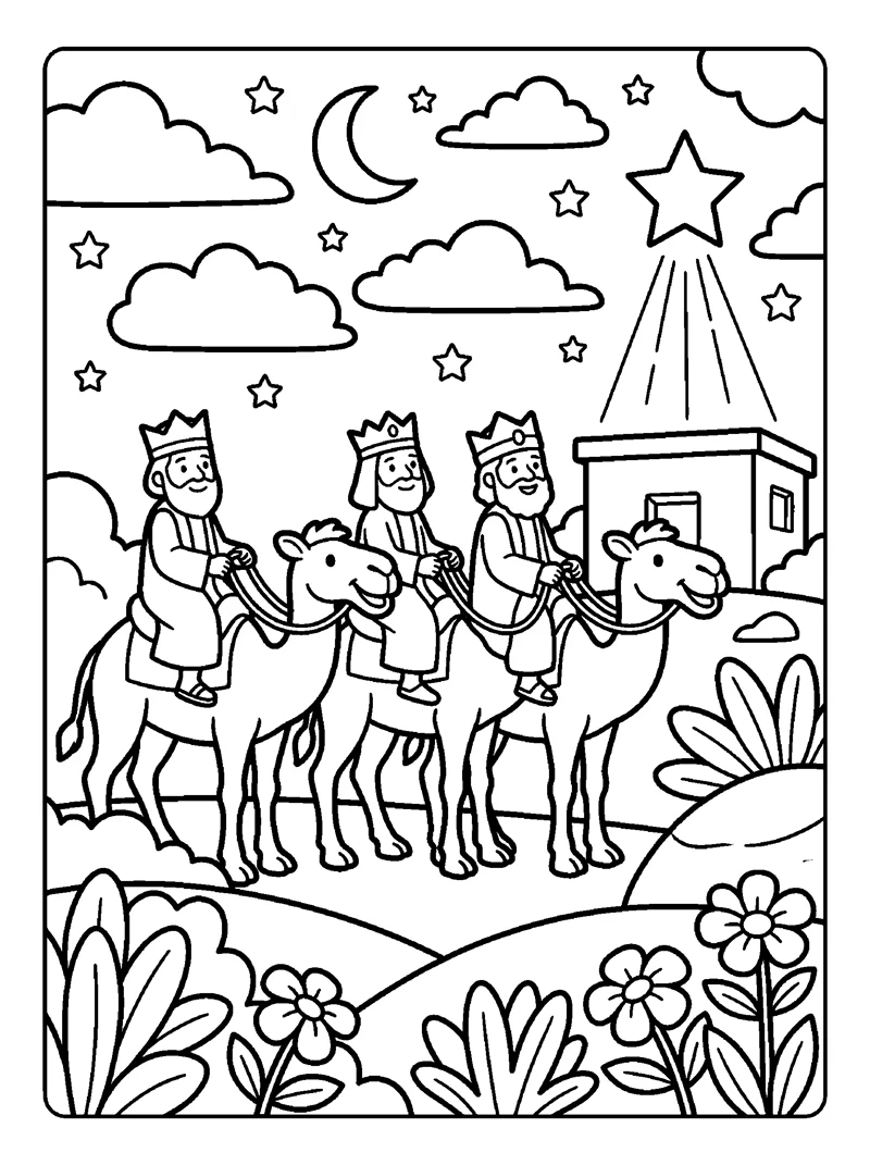 Wise Men Reach Bethlehem coloring page (Matthew 2:9)