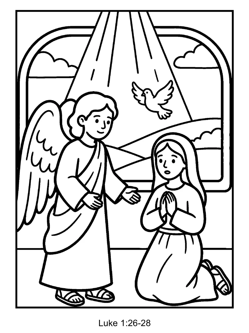 Gabriel Greets Mary coloring page (Luke 1:26-28)