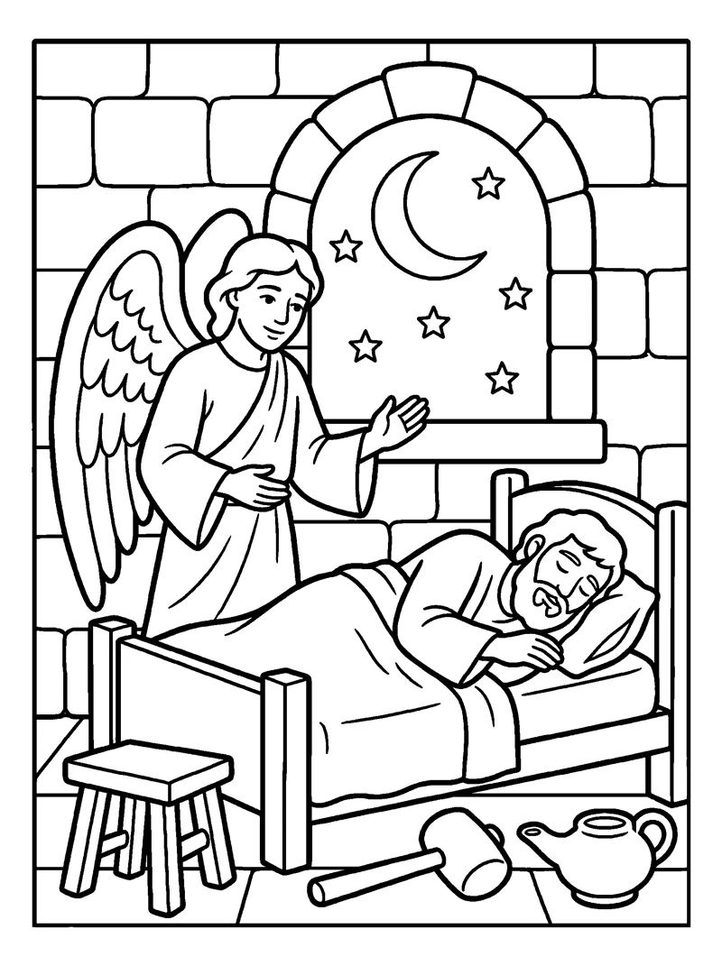 Angel Visits Joseph coloring page (Matthew 1:20)