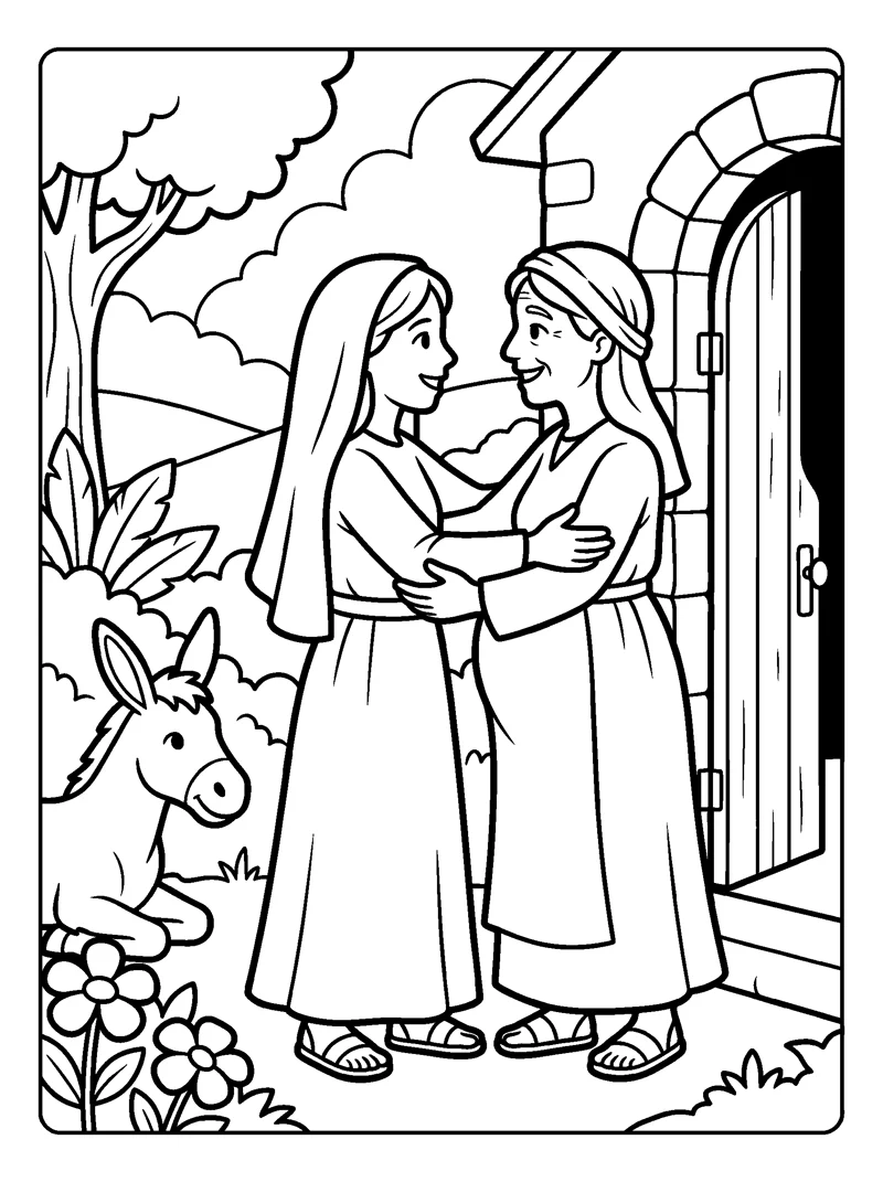 Mary Visits Elizabeth coloring page (Luke 1:40-41)