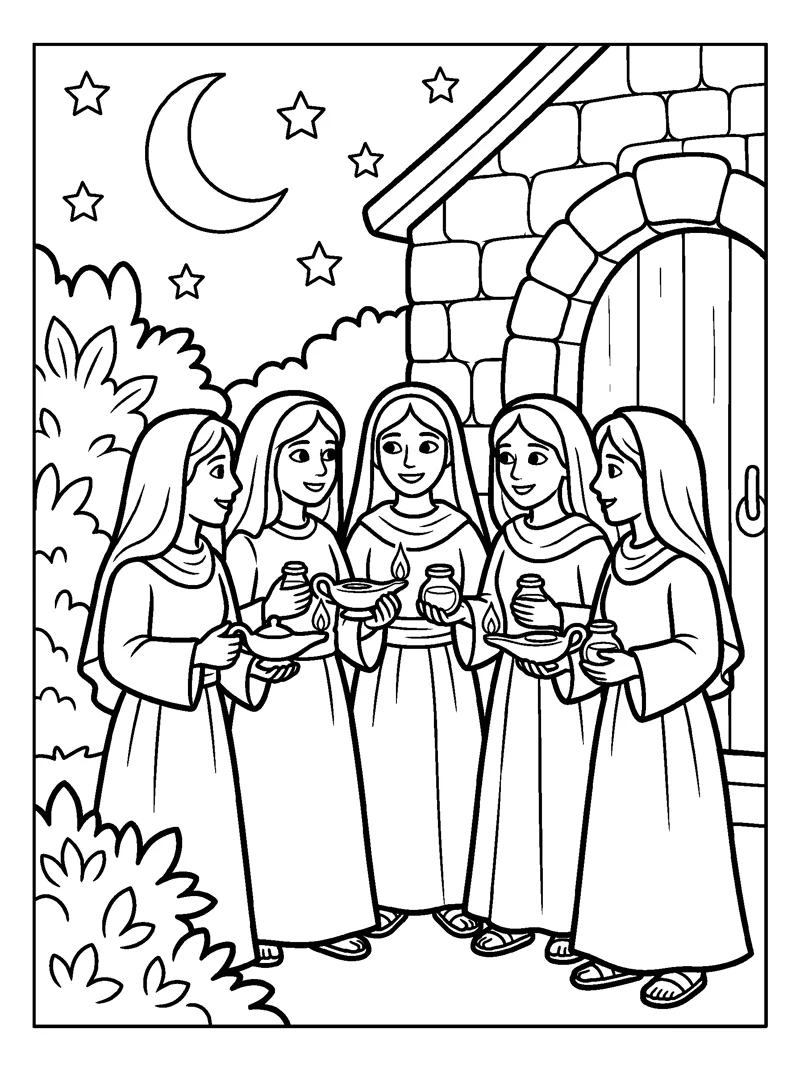 The Five Wise Bridesmaids coloring page (Matthew 25:4)