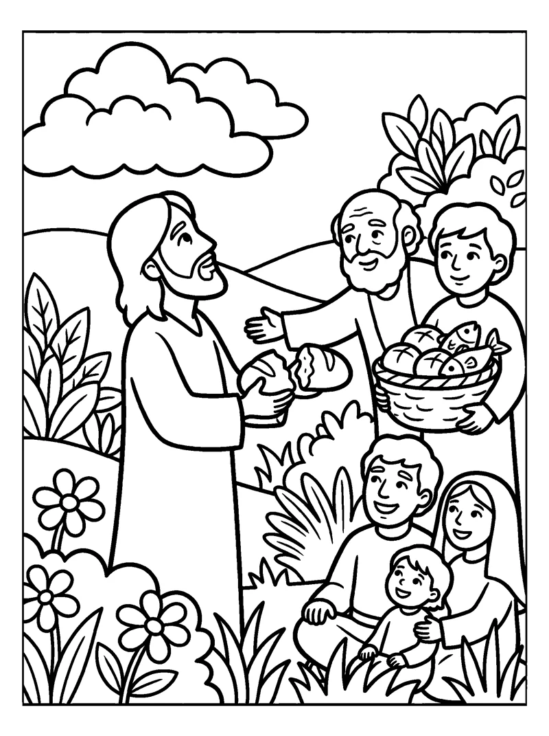 Feeding the Five Thousand coloring page (Matthew 14:19)