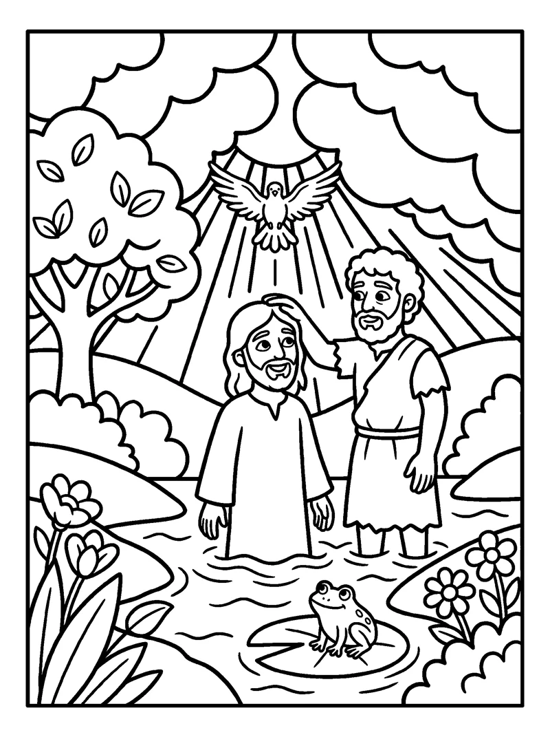 The Baptism of Jesus coloring page (Matthew 3:16)