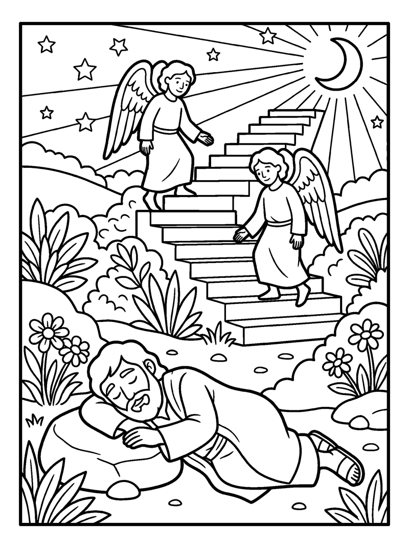 Jacob's Ladder coloring page (Genesis 28:11-12)