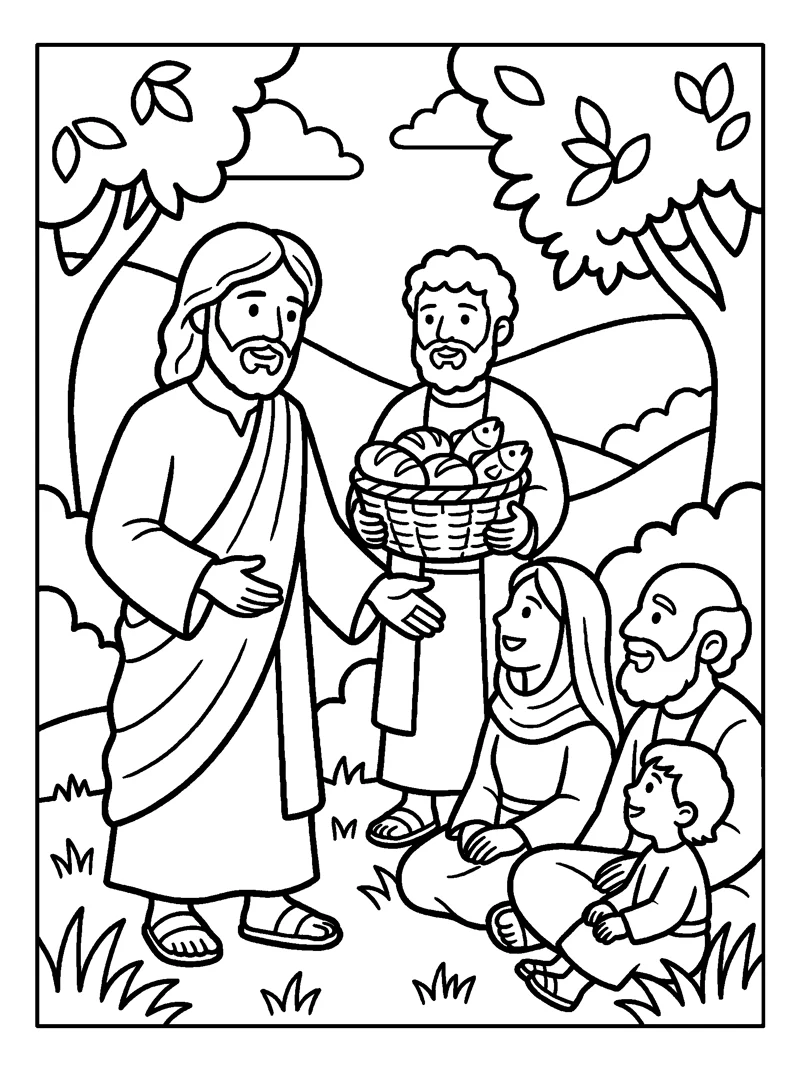 Crowd Sits on the Grass coloring page (Mark 6:39-40)