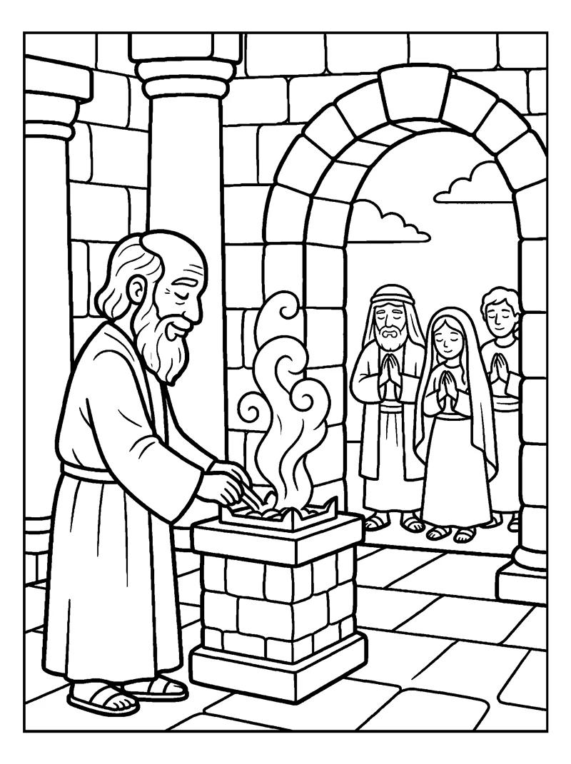 Zechariah Burns Incense coloring page (Luke 1:9-10)