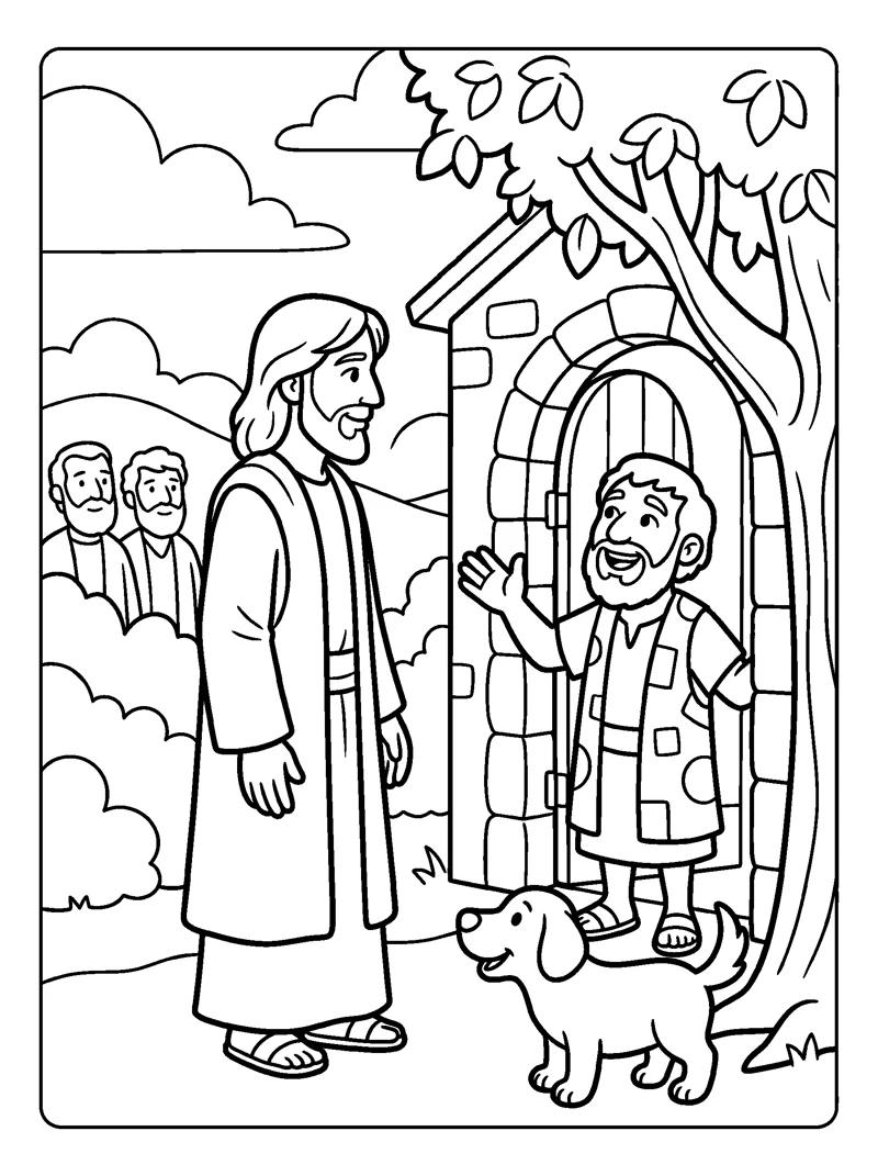 Zacchaeus Welcomes Jesus coloring page (Luke 19:6)
