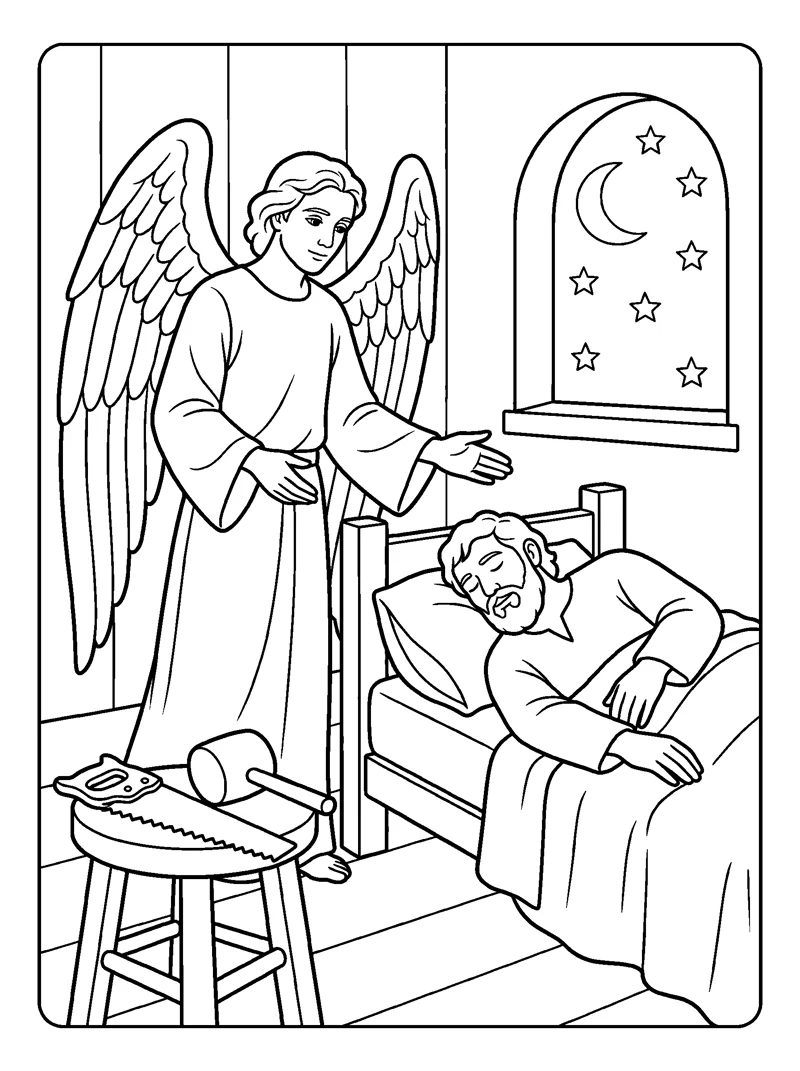 Angel Speaks to Joseph coloring page (Matthew 1:20)