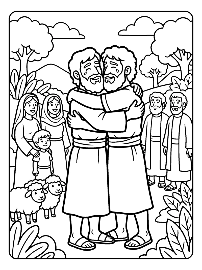 Jacob and Esau Hug coloring page (Genesis 33:4)