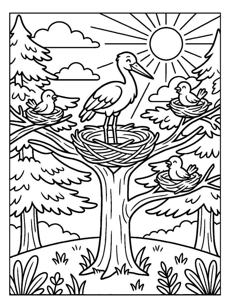 The Stork in the Firs coloring page (Psalms 104:16-17)