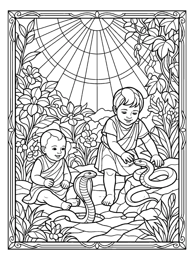 Children by a Cobra Den coloring page (Isaiah 11:8)